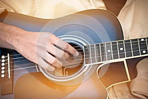 Music playing guitar concept : Hands Young man people that guitarist play for show live in concert