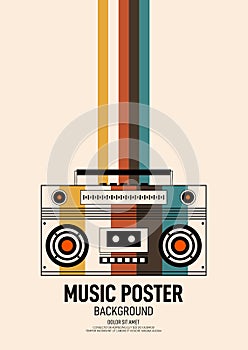 Music poster design template background decorative with retro portable boombox outline