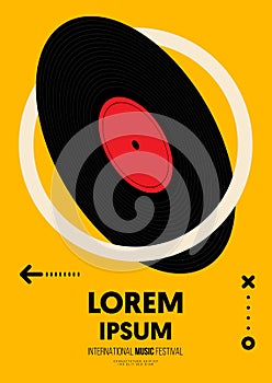 Music poster design template background with isometric vinyl record vintage retro style