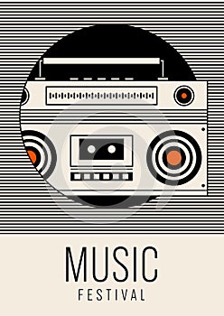 Music poster design template background with outline portable boombox vintage retro style