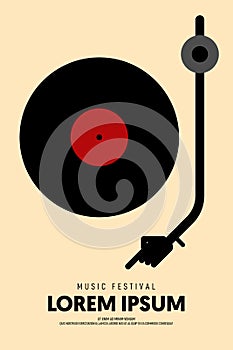 Music poster design template background with phonograph record vintage retro style