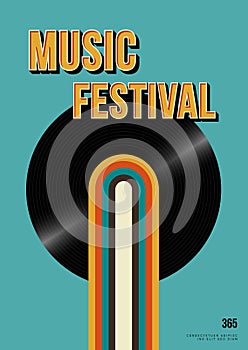 Music poster design template background with vinyl record vintage retro style