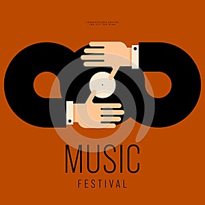 Music poster design template background with vinyl record vintage retro style