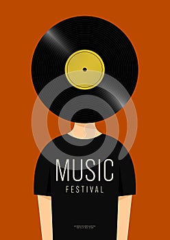 Music poster design template background with vinyl record vintage retro style