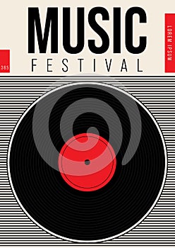 Music poster design template background with vinyl record vintage retro style