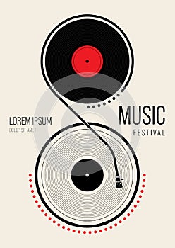 Music poster design template background with vinyl record vintage retro style