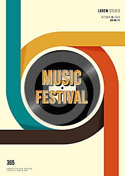 Music poster design template background with vinyl record vintage retro style