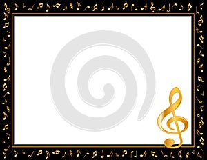 Music Poster Frame, Golden Notes and Treble Clef