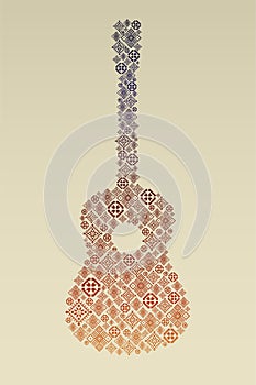 Music poster. Guitar concept made of folk ornament. Vector illustration.