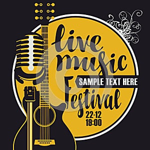 Music poster with microphone and acoustic guitar