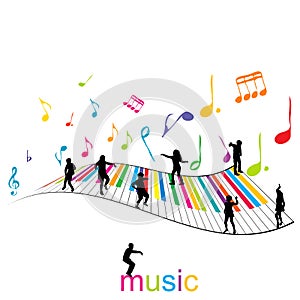 Music poster with piano keys and children silhouettes