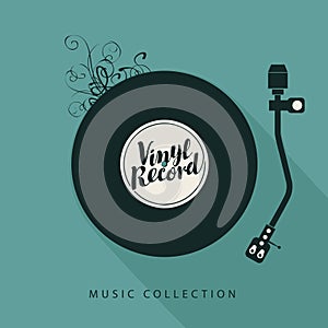 Music poster with vinyl record and player