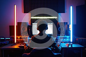 A music producer working in recording studio