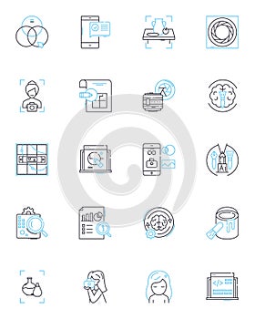 Music production linear icons set. Arrangement, Beatmaking, Composition, Editing, Harmonization, Instrumentation