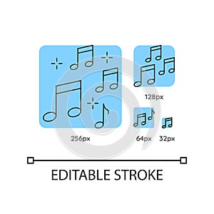 Music quarter notes blue linear icons set