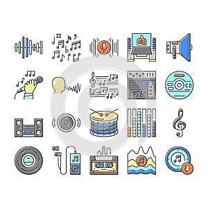 Music Record Studio Equipment Icons Set Vector