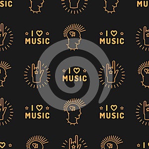 Music seamless pattern Punk Mohawk Hand Rock N Roll Sign