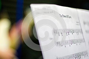 A music sheet for keyboard or piano with chords for modern rock or jazz music