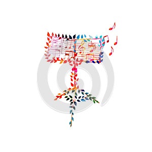 Music sheets on orchestra music stand isolated, colorful vector illustration. Music performance, conducting, live events and music