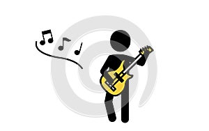 Music, simple pictogram of a bassist in a band