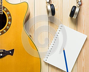 Music Song writing equipment, Blank book guitar Headphone for song writing.