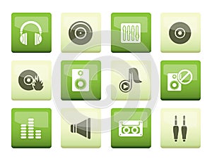 Music and sound icons over green background