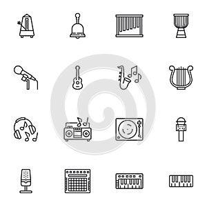 Music sound line icons set