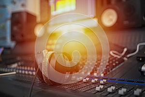 Music on sound mixer in recording studio