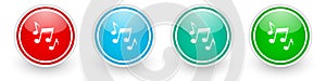 Music, sound, musical, melody vector icons, colorful glossy buttons on white