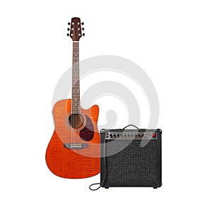 Music and sound - Orange acoustic guitar, amplifier and cable fr