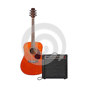 Music and sound - Orange western acoustic guitar, amplifier and