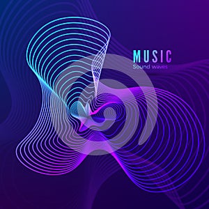 Music sound wave template. Blue and purple colors illustration for your album cover design. Abstract radial digital signal form.