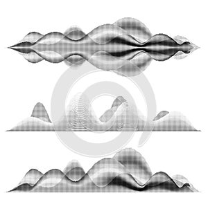 Music sound waves. Halftone vector illustrations.