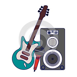 Music speaker microphone and electric guitar blue lines