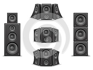 Music Speaker Twisted Isolated 3d Realistic Icons Set Design Vector Illustration