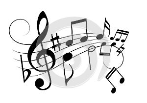 Music staff and notes, vector cartoon