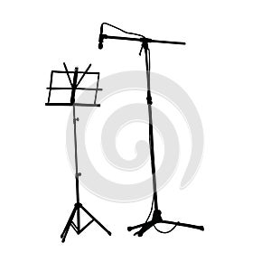 A music stand and microphone, silhouette vector