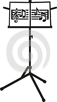 Music stand with notes and clef