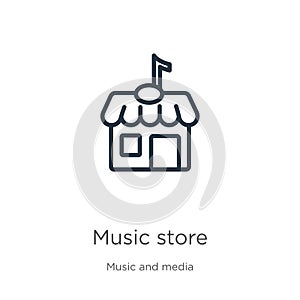 Music store icon. Thin linear music store outline icon isolated on white background from music collection. Line vector sign,