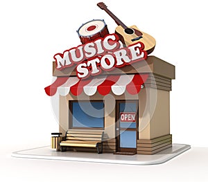 Music store shop front 3d rendering