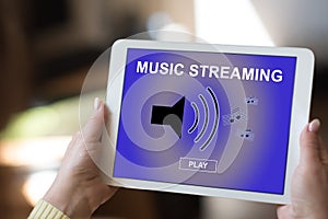 Music streaming concept on a tablet