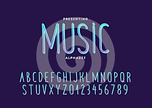Music style gradient alphabet font template. Thin hand drawn fontface with vibrant gradient.