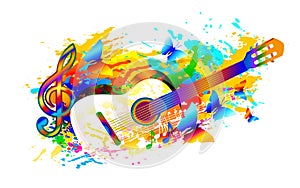 Music summer festival background with guitar, music notes and butterfly