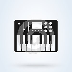 Music synthesizer icon illustration in flat design style isolated on white background. Acoustic instrument sign