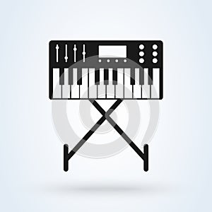 Music synthesizer icon illustration in flat design style isolated on white background. Acoustic instrument sign