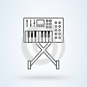 Music synthesizer icon illustration in line design style isolated on white background. Acoustic instrument sign