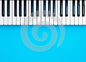 Music Synthesizer Piano Keyboard keys on blue