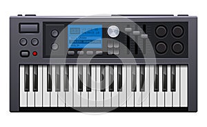 Music Synthesizer. Realistic Style Electronic Piano. Vector