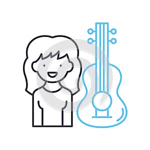 music teacher female line icon, outline symbol, vector illustration, concept sign