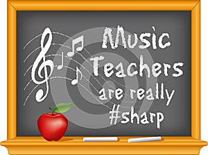 Music Teachers are Really #Sharp Blackboard, Chalk Text, Red Apple